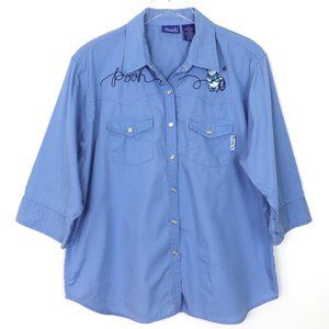Disney Vintage Pooh 3/4 Sleeve Western Top XL Embroidered